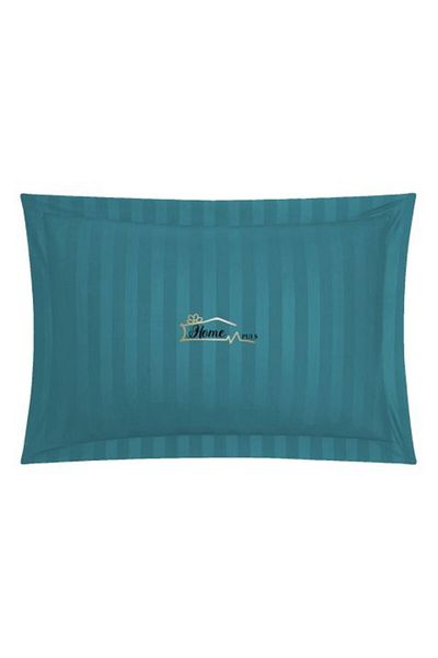 HomePuls Față de perna Damasc Bumbac 100% dungă 1 cm, 50 x 70 cm și tiv cu bordură 3,5 cm, Turcoaz