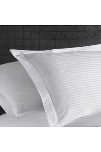 HomePuls Set 2 Pillowcases (Covers) Satin Damask, 1 cm Stripe, 40 x 40 cm, White
