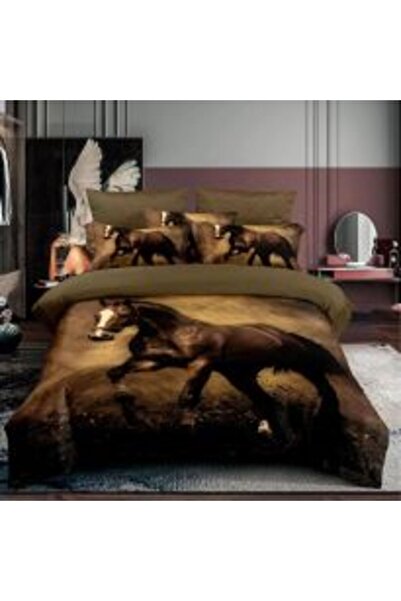 Ralex Bedding Set for Single Bed Cotton Finet 3D 3 Pieces 160 x 230 cm, Lion, Beige Black, Pucioasa F 1 P