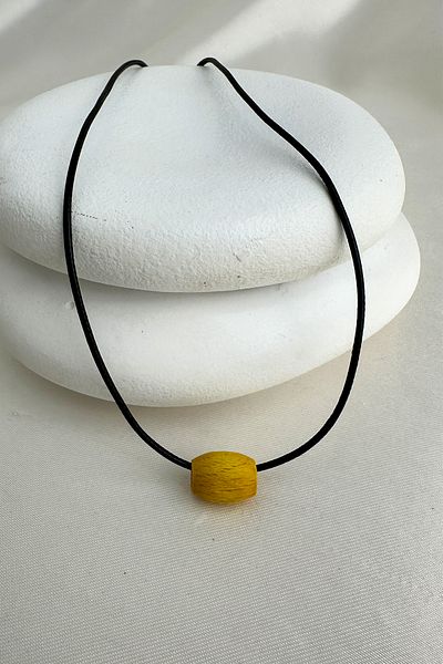 Modex Oval Wooden Bead Colorful Black String Necklace (40cm)