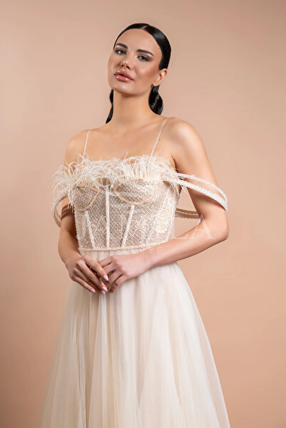 Lovely Dress Düşük Kollu Tül Etekli Korse Detaylı Abiye