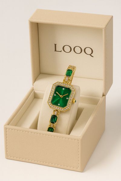 LOOQ Stone Detailed Minimal Case Women's Wristwatch