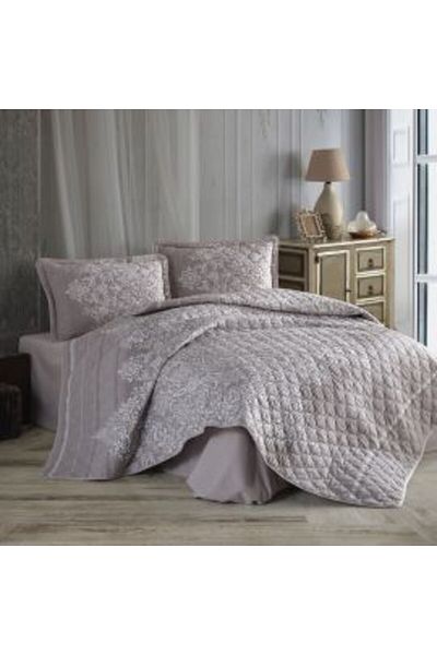 Clasy Quilted Double Bed Cover, 240 x 260 cm and 2 Pillowcases 50 x 70 cm, Beige RUTE