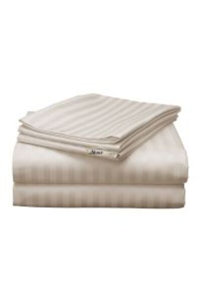 HomePuls Double King Size Bed Sheet Damask Polycotton Stripe 1 cm, 230 x 260 cm, Light Gray