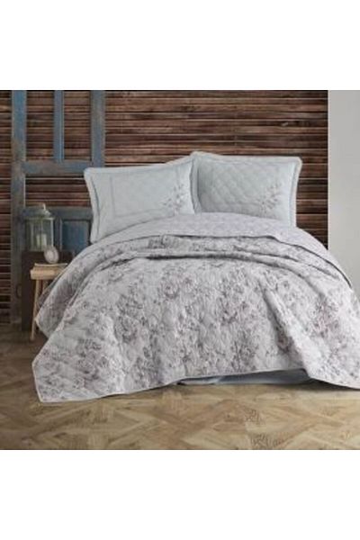 Clasy Quilted Double Bedspread, 240 x 260 cm with 2 Pillowcases, 50 x 70 cm, Gray PORTO V 2