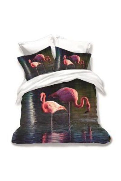 Ralex Double Bed Linen Cotton Finet 3D 6 Pieces 220 x 240 cm, Flamingo, White Pink, Pucioasa FN 3D 38