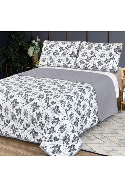 Ralex Quilted bedspread with printed design 230 x 250 cm with 2 pillowcases 50 x 70 cm, Moderna Grey