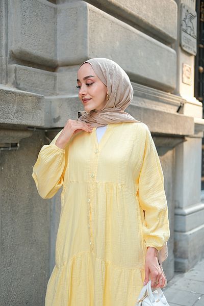 LOCCO Women's Self Patterned Dress Yellow