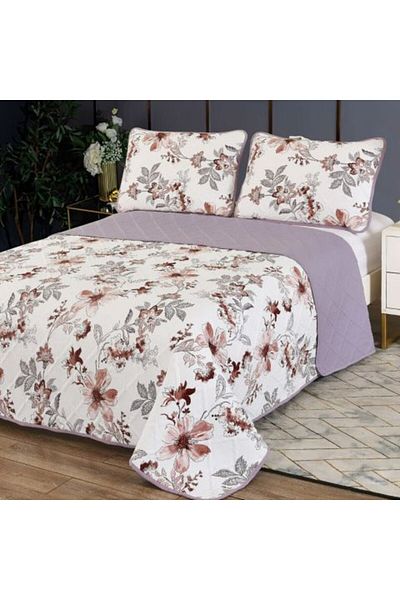 Ralex Quilted Printed Bedspread 230 x 250 cm with 2 Pillowcases 50 x 70 cm, Floral Print Red