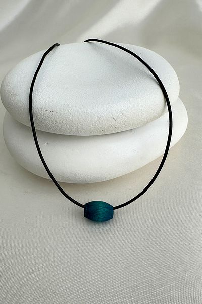 Modex Oval Wooden Bead Colorful Black String Necklace (40cm)
