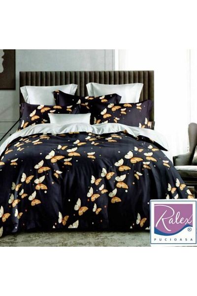 Ralex Double Bed Linen Cotton Finet 6 Pieces 220 x 240 cm, Butterfly Pattern, Gray Black, Pucioasa A