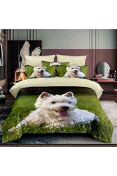 Ralex Single Bed Linen Cotton Finet 3D 3 Pieces 160 x 230 cm, Puppy in Grass, Beige, Pucioasa