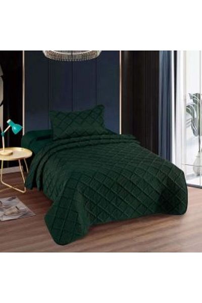 Ralex Quilted Bedspread UNI 160 x 230 cm with Pillowcase 50 x 70 cm, Diamond Pattern, Green