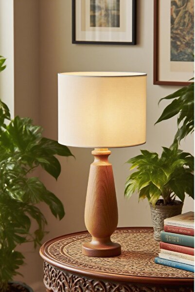 571 Store Magnolia Table Lampshade Wooden Body Fabric Headboard Decorative Table Lamp Night Light
