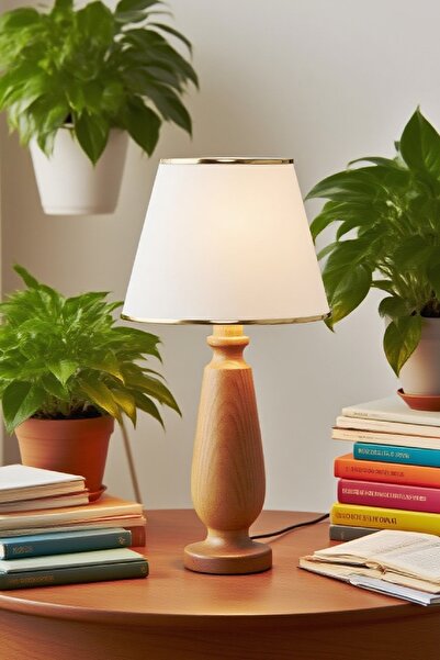 571 Store Magnolia Table Lampshade Wooden Body Fabric Headboard Decorative Table Lamp Night Light