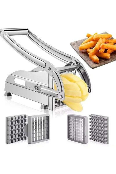Generic Potato Chipper – Professional Stainless Steel French Fry Cutter with 2 Interchangeable Blades (36