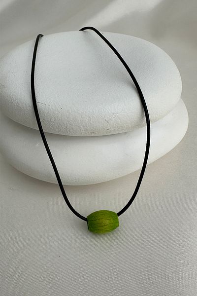 Modex Oval Wooden Bead Colorful Black String Necklace (40cm)