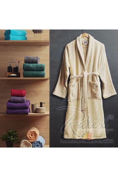 Ralex Bathrobe and SPA Hotel with Kimono Collar Velour 100% Cotton, Unisex, 420 gr./sqm, Cream L/XL