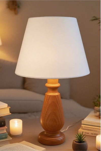 571 Store Magnolia Table Lampshade Wooden Body Fabric Headboard Decorative Table Lamp Night Light