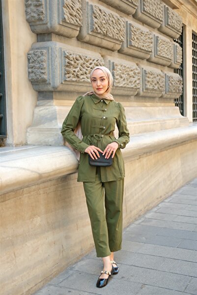 LOCCO Women's Button Detail Suit Green