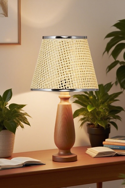 571 Store Magnolia Table Lampshade Wooden Body Fabric Headboard Decorative Table Lamp Night Light