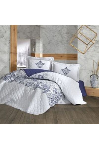 Clasy Quilted Double Bedspread, 240 x 260 cm and 2 Pillowcases 50 x 70 cm, White MANDORA V 1