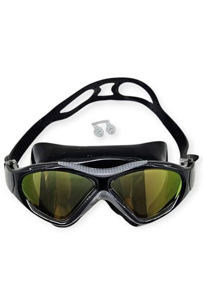 Budi Mirrored Swimming Surfing Goggles with Headphones Gift Black/Gray - 8170-m