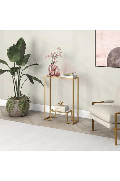 genric FFD Pre-Assembled Console Table with Glass Shelves and 1.3cm Thick Metal Frame - Modern Entryway