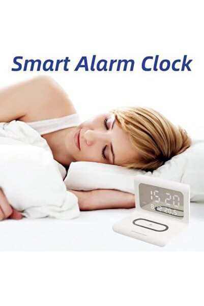 Generic Digital Alarm Clock with Wireless Charger - Bedside Table Alarm Clock & Wireless Charger (White)