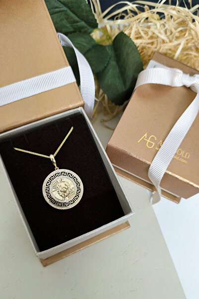 Aslı Gold Taşlı Altın Madalyon Aslan Kolye