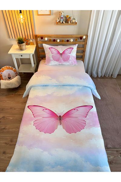 Evmila Double Sided Butterfly Patterned - Printed Single Duvet Cover Set