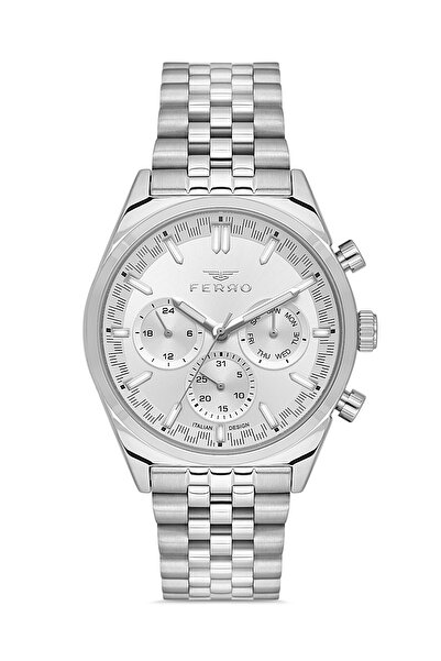 FERRO Gümüş Çelik Kordon Erkek Kol Saati FM11647A-A Fonksiyonları Aktif 3 ATM...
