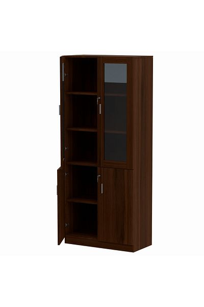 Mahmayi Argent 1123 Full Height Bookshelf, Cabinet with Glass Doors Without Digital Lock, Dark Walnut