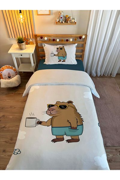 Evmila Double Sided Capybara Patterned - Printed Single Duvet Cover Set