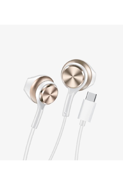 Linktech Ekstra Bass Kablolu Kulaklık , H75 Gold Type-C Mikrofonlu Metal Kabl...