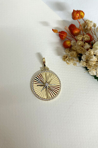 Aslı Gold Kalemli Madalyon Altın Yıldız Kolye Ucu (UC0203)