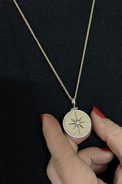 Aslı Gold Kalemli Madalyon Altın Yıldız Kolye