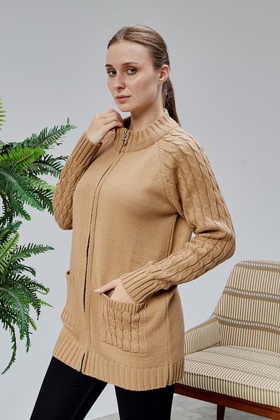 LUGMO Tricotaj de damă Cardigan cu buzunar cu fermoar Mărime standard Mink