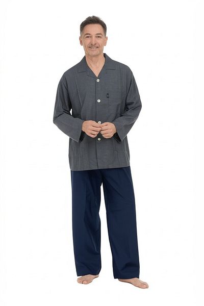 Oppland Set pijamale bărbați din satin și poplin model clasic cu buzunare potrivire confortabilă OPEPT25PIEROMOD88