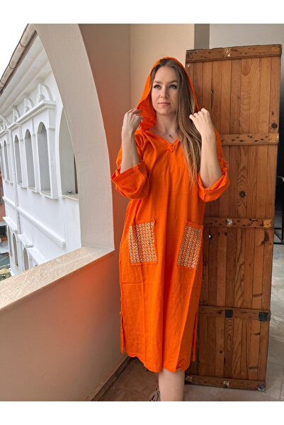 AGORATEKSTİL Γυναικείο μακρύ φόρεμα με κουκούλα με 2 τσέπες