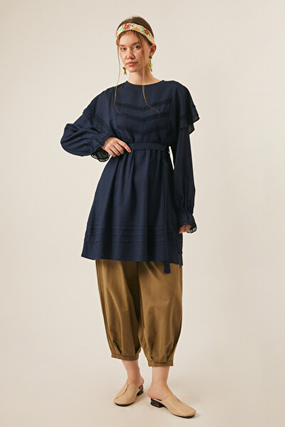 ZÜLAYS Volan Detaylı Dantelli Tunik Lacivert