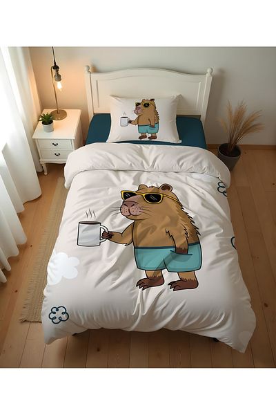 Evmila Double Sided Capybara Patterned - Printed Single Duvet Cover Set