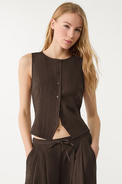 VODENS Women's Coffee Button and Textured Ball Vest