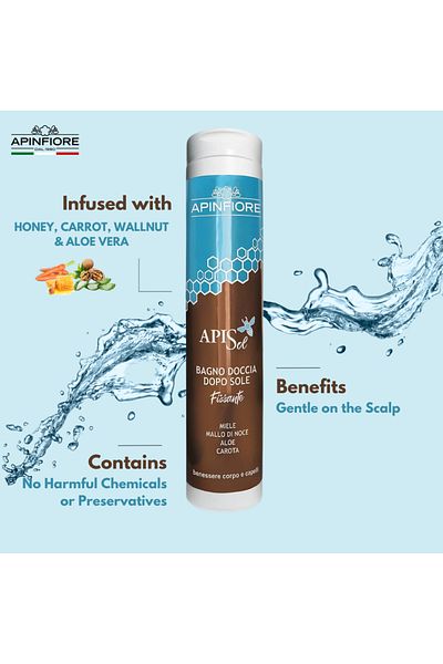 Apinfiore After-Sun Hair & Scalp Shampoo 250ml – Restores, Soothes & Protects with Honey, Aloe & Walnut