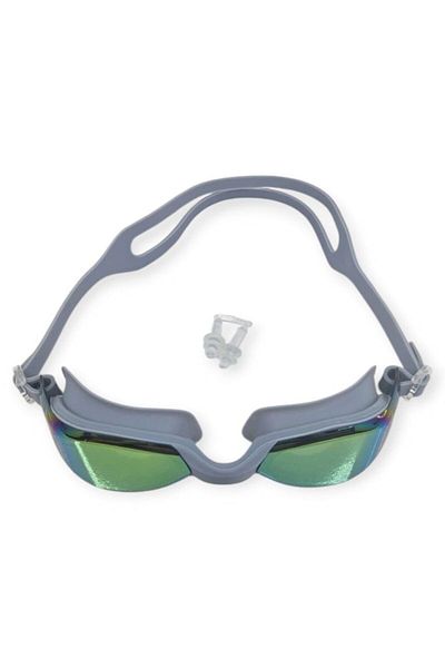 Budi Mirrored Swimming Goggles with Silicone Earplugs Gift Gray - 9009-m
