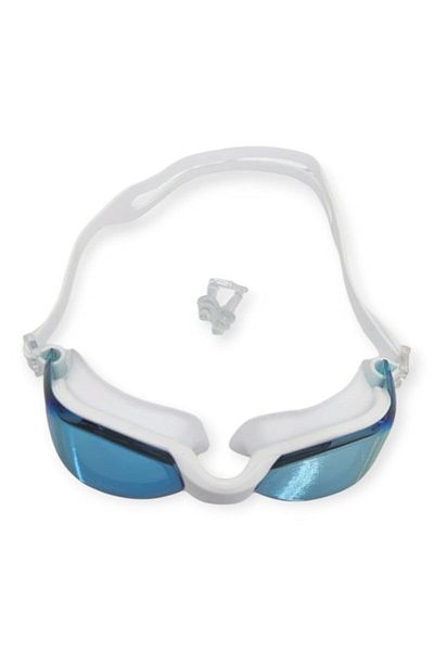 Budi Mirrored Swimming Goggles with Silicone Earplugs Gift White - 9009-m