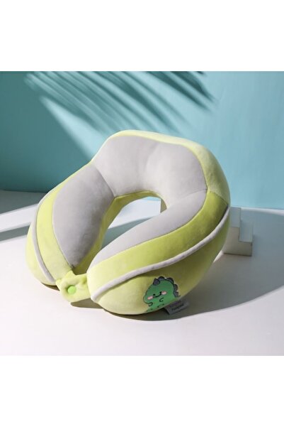 TnsAround Travel Pillow for Neck and Head, Cotton Filling, 28x28x10 cm, Embroidered Green Crocodile