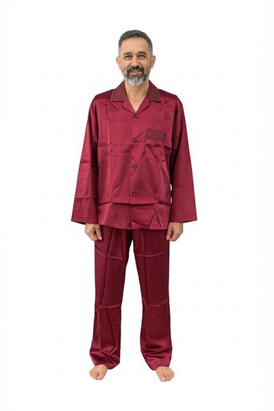 Oppland Set pijamale bărbați din satin și poplin model clasic cu buzunare potrivire confortabilă OPEPT25PIEROMOD88