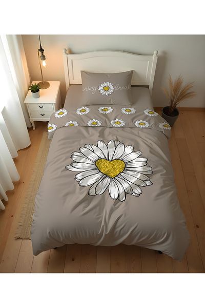 Evmila Double Sided Daisy Patterned - Printed Single Duvet Cover Set