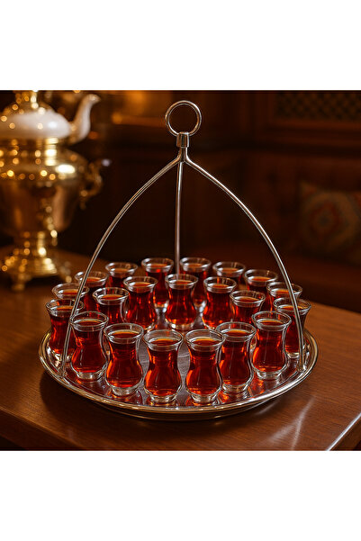 Davet Paslanmaz Çelik Askılı Çay Tepsisi 38 cm Askılı Çay Tepsisi